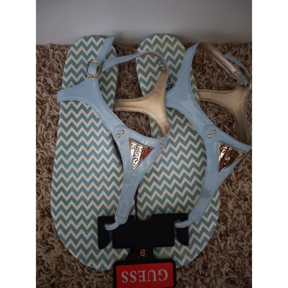 Guess Factory Carmela Powder Blue T-Strap Sandals - Picture 2 of 4